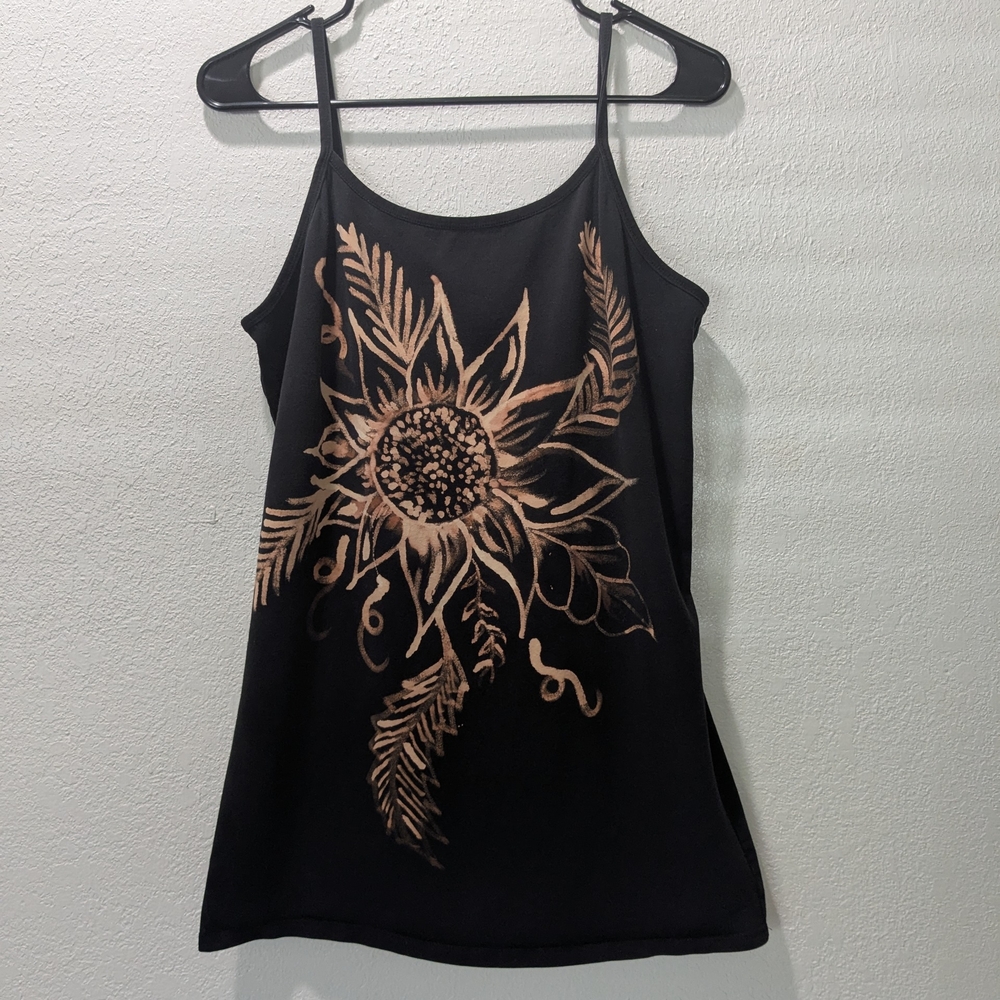 Maurices Black Cotton Blend Top With Bleach Art Sunflower Sz XL